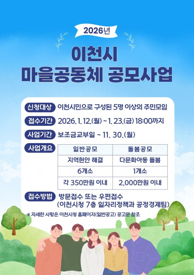 이천시, 2026년 이천시 마을공동체 공모사업 공모