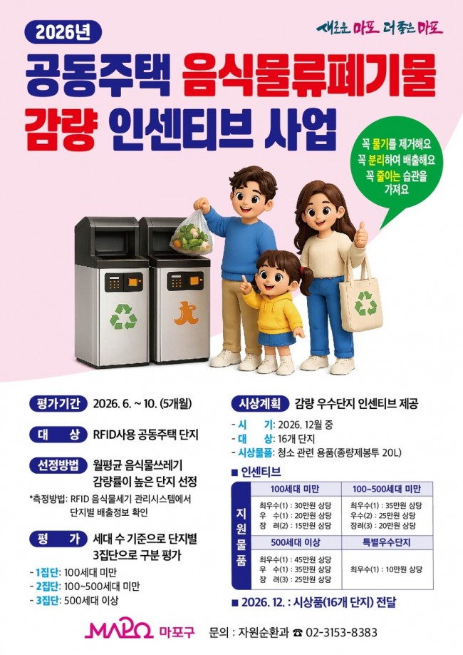 마포구, 음식물쓰레기 감량 우수 공동주택 찾는다