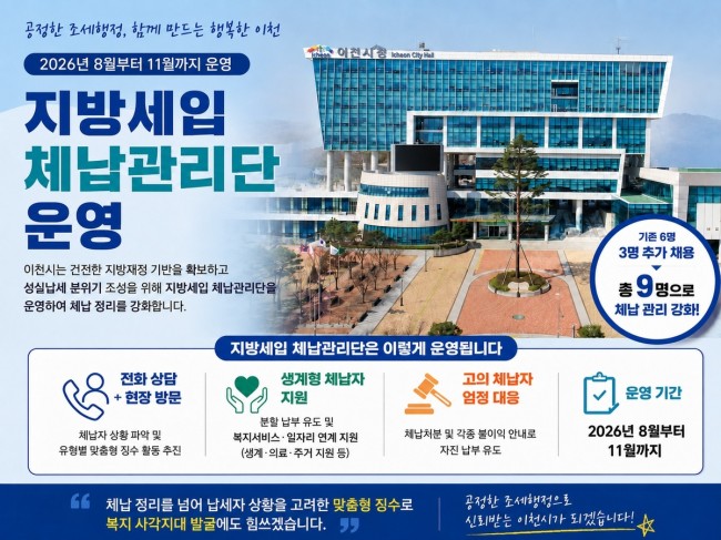 이천시, 8월 3일부터 '지방세입 체납관리단' 운영 개시